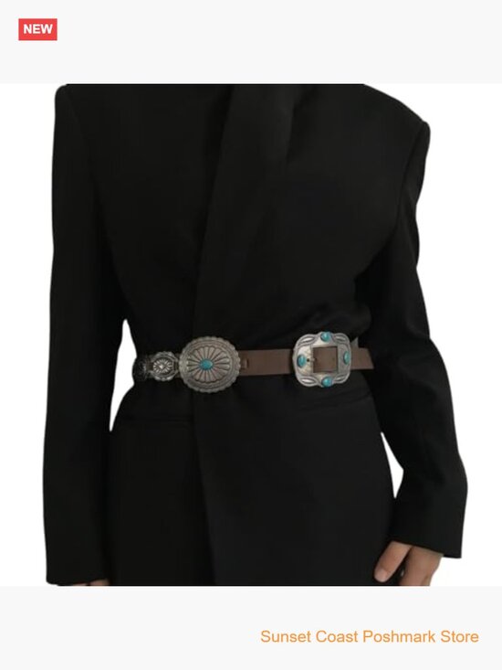 Western Concho Belt with Antique Silver Buckle Faux Leather for Jeans Dresses main image 7